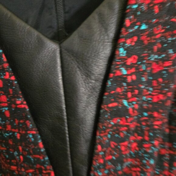 Nanette Lepore Red Black Tweed Leather Insert Sleeveless Sheath Dress Size 12 - Picture 5 of 7